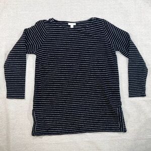 J. Jill | Black and Gray Striped 3/4 Length Sleeve Cotton Tunic | Small